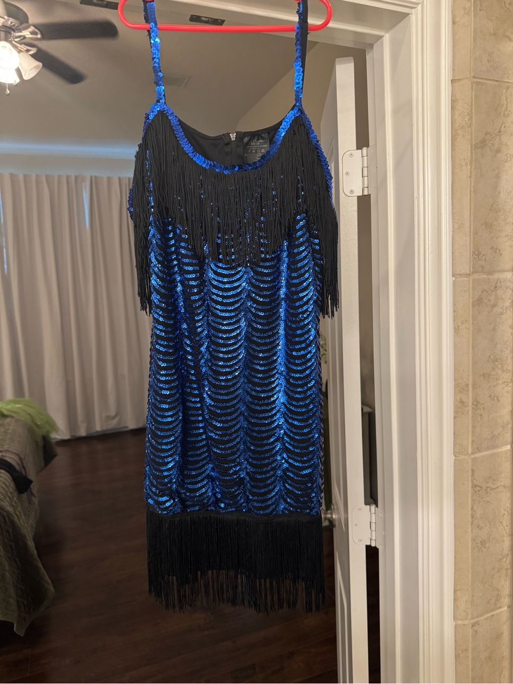 Leg Avenue Gatsby Blue and Black Sequin Fringe Mini Dress
